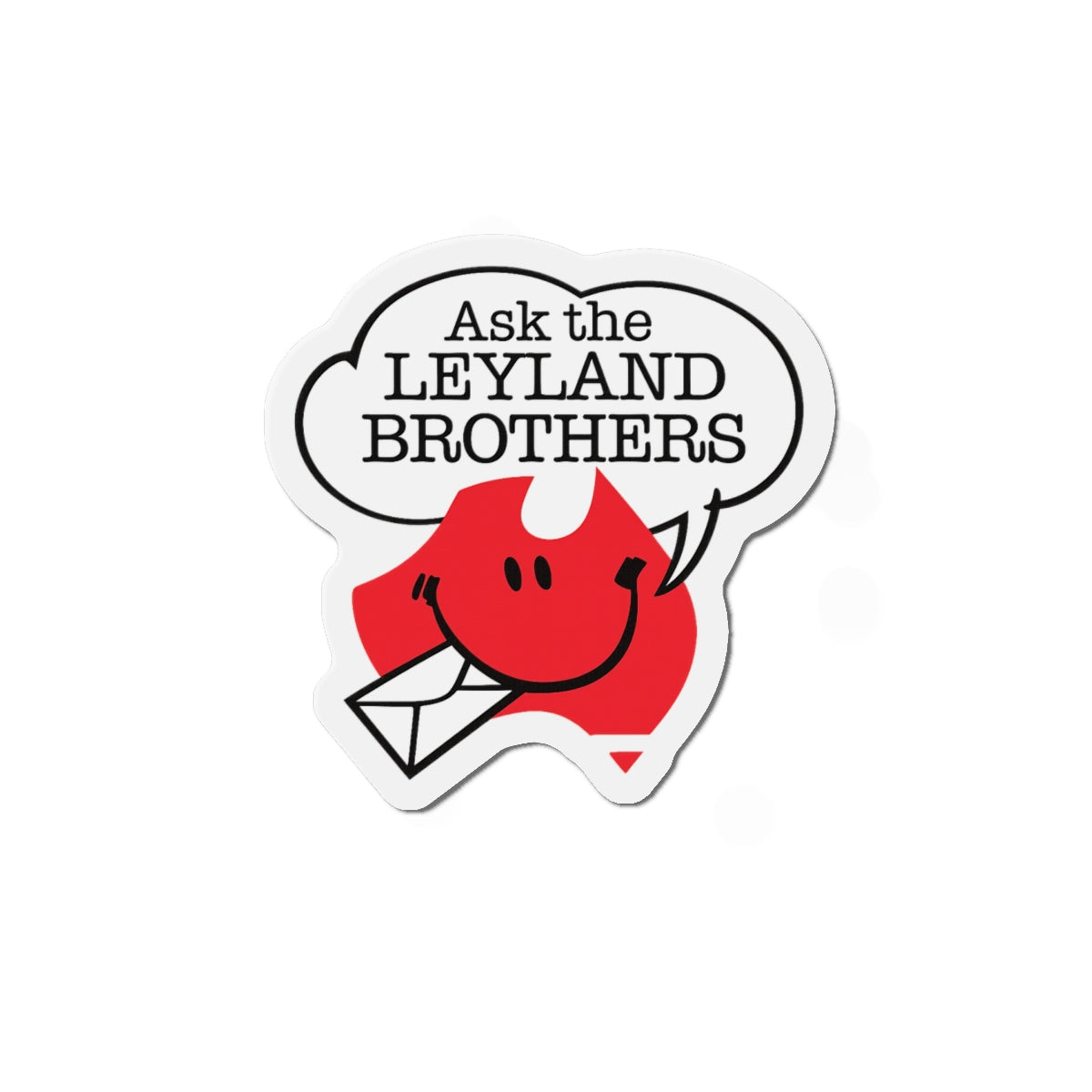 Die-Cut Magnet — "Ask the Leyland Brothers" Retro Smiley Map Magnet
