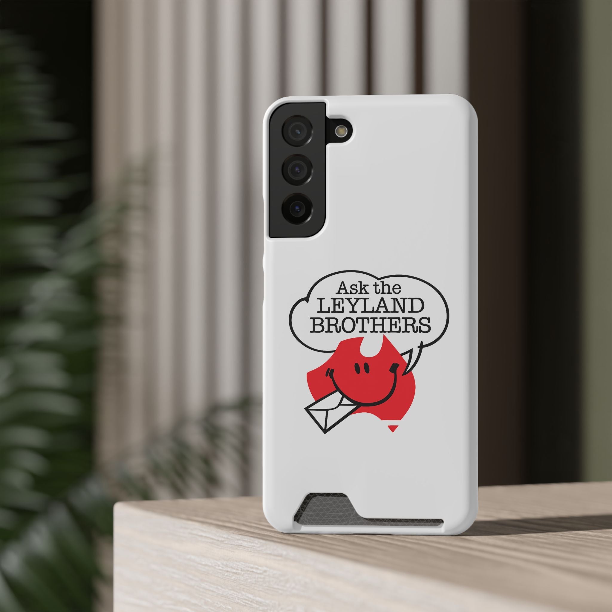 Ask the Leyland Brothers Phone Case with Card Holder — Retro Travel Logo Protective Cover