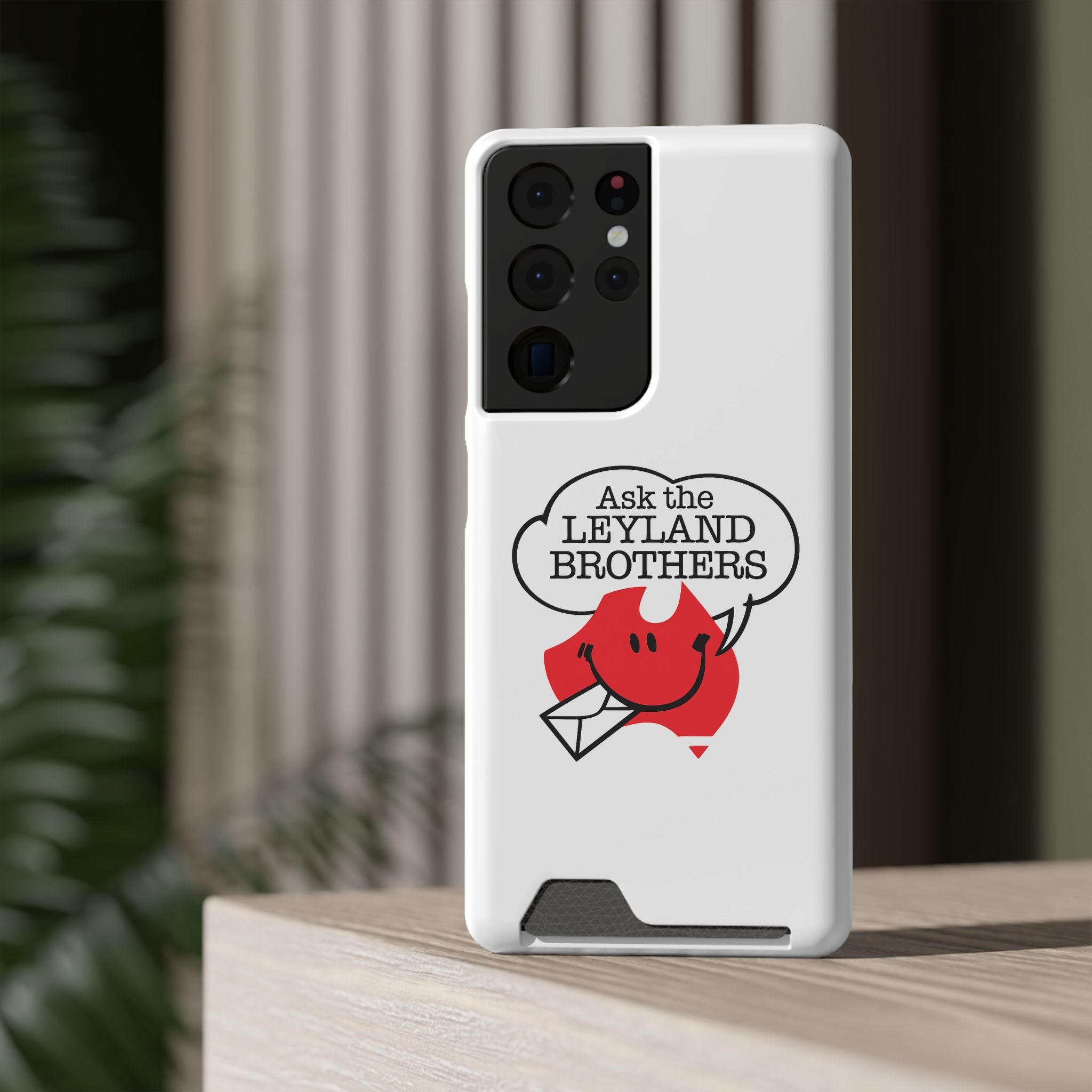 Ask the Leyland Brothers Phone Case with Card Holder — Retro Travel Logo Protective Cover