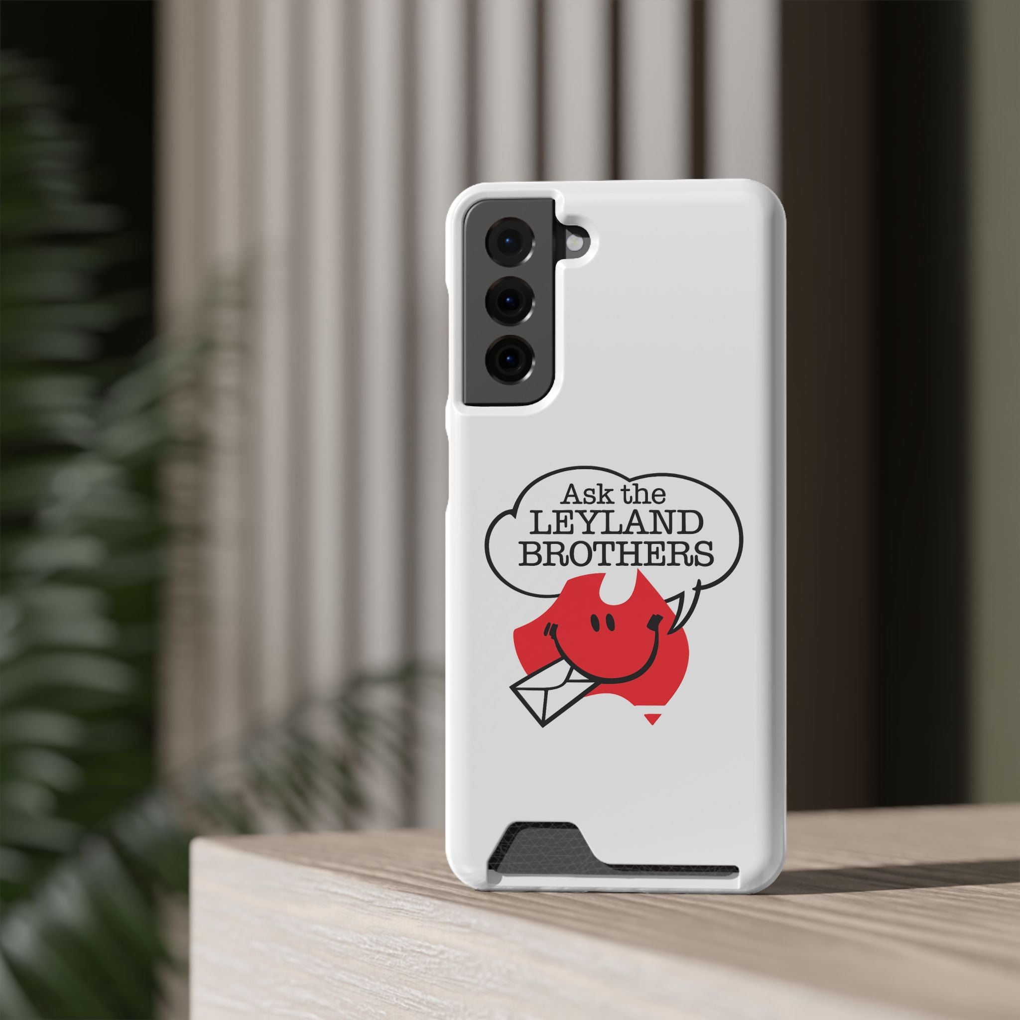 Ask the Leyland Brothers Phone Case with Card Holder — Retro Travel Logo Protective Cover