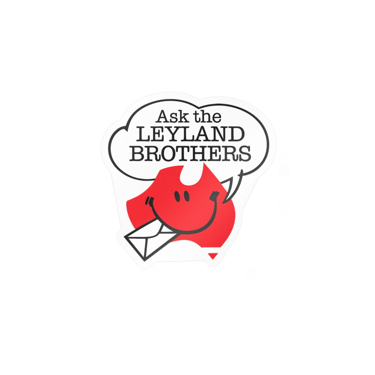 Kiss-Cut Vinyl Decal — "Ask the Leyland Brothers" Smiling Envelope Sticker