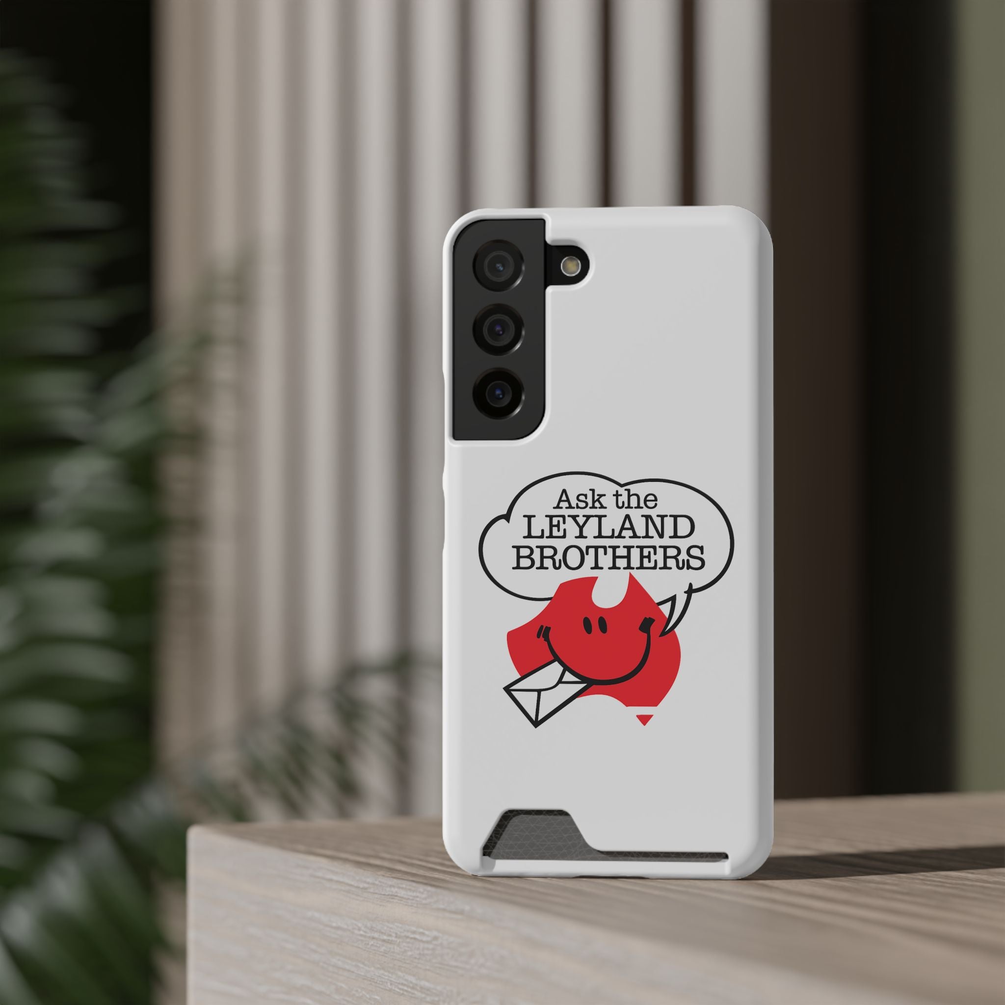 Ask the Leyland Brothers Phone Case with Card Holder — Retro Travel Logo Protective Cover
