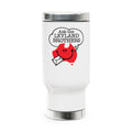 Travel Mug — “Ask the Leyland Brothers” Cute Retro Smiley Mail Graphic 14oz