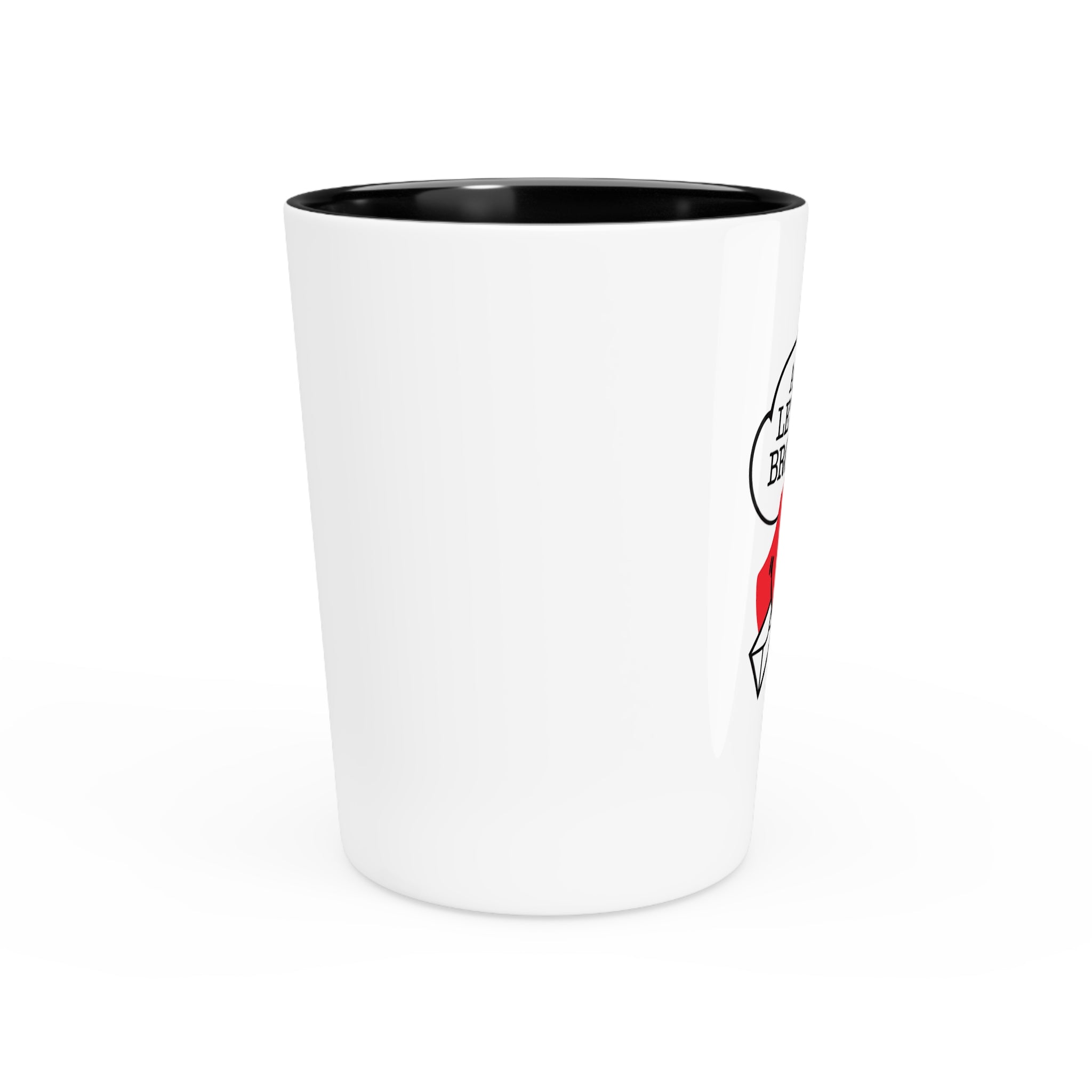 Ask the Leyland Brothers Shot Glass — Retro Smiley Devil Design