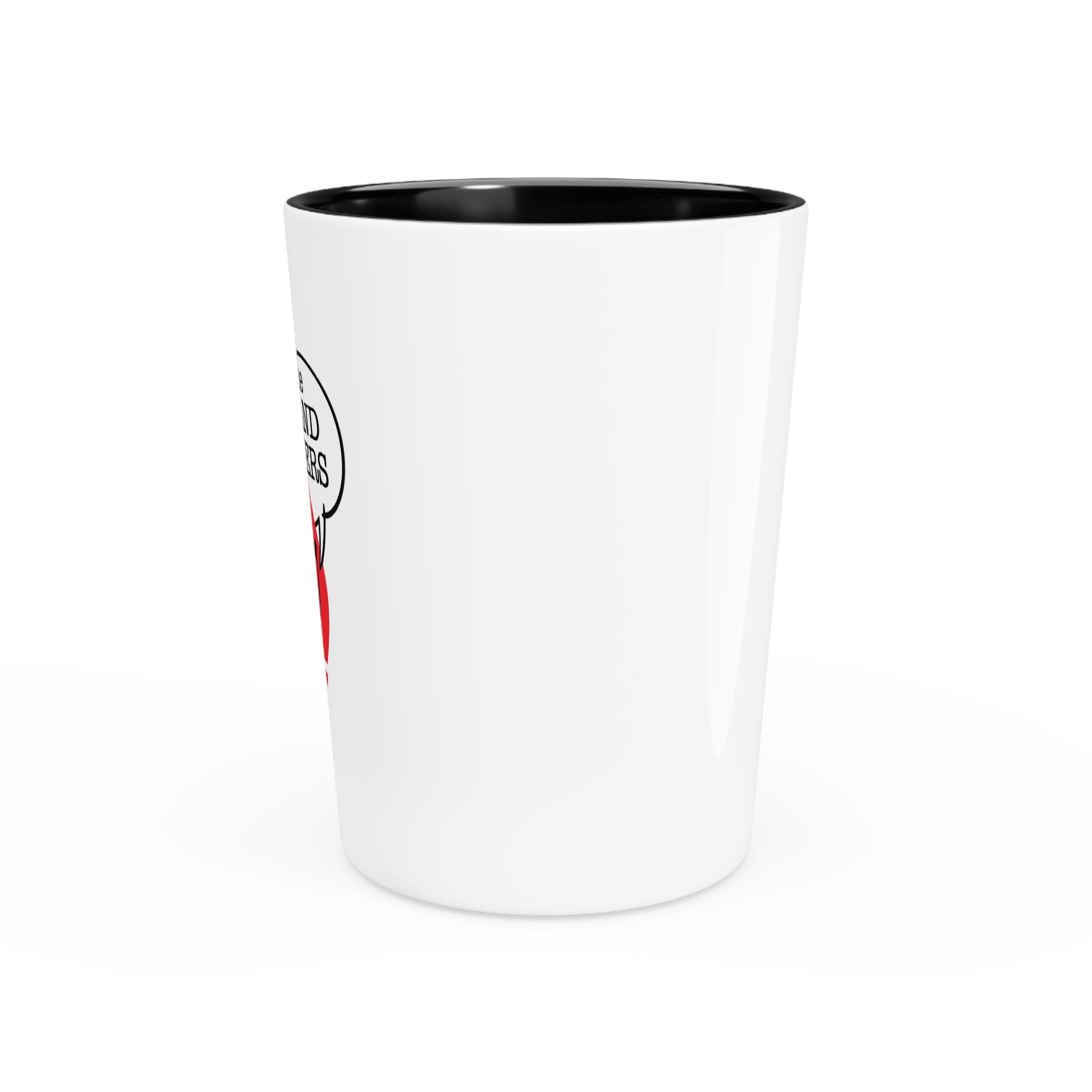 Ask the Leyland Brothers Shot Glass — Retro Smiley Devil Design