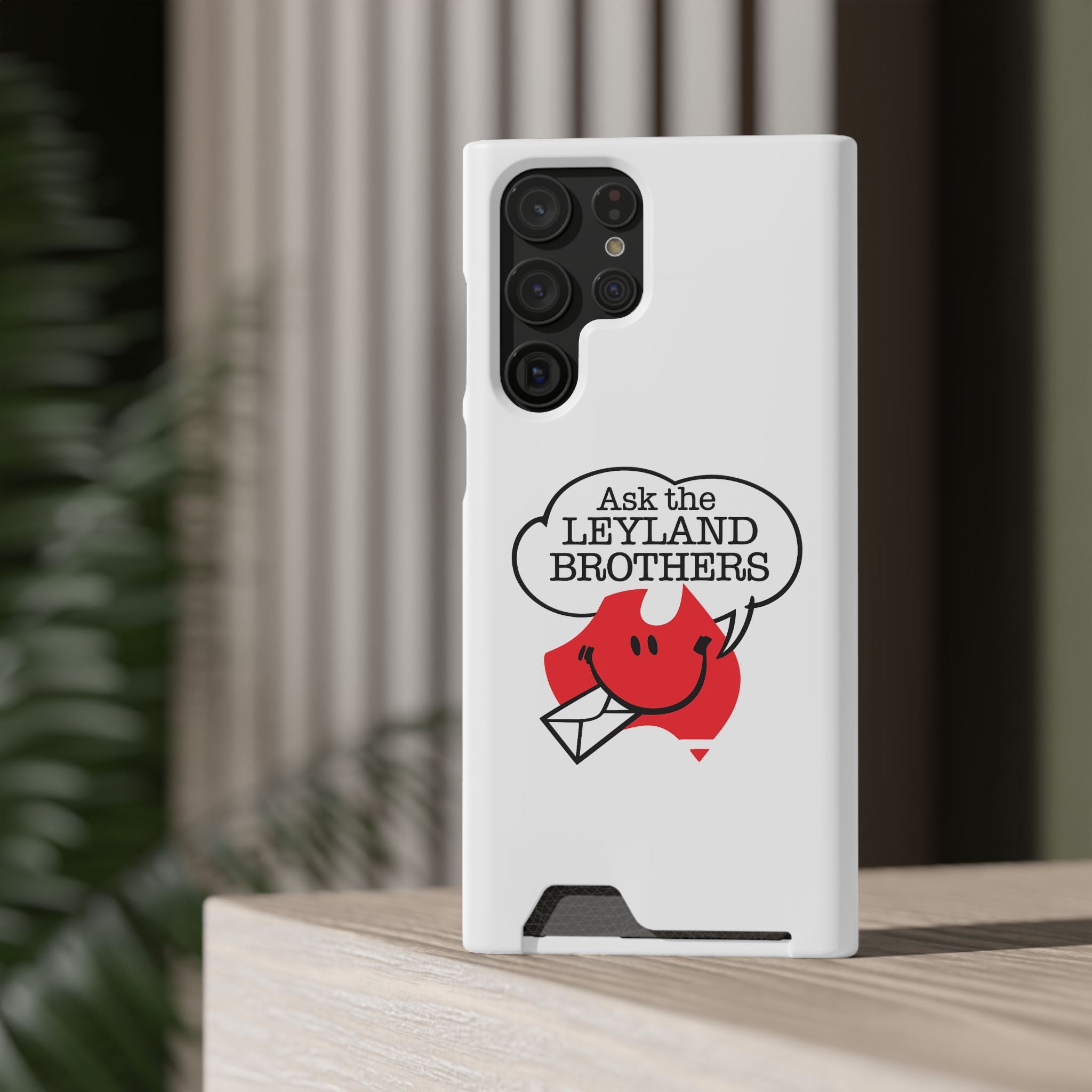 Ask the Leyland Brothers Phone Case with Card Holder — Retro Travel Logo Protective Cover