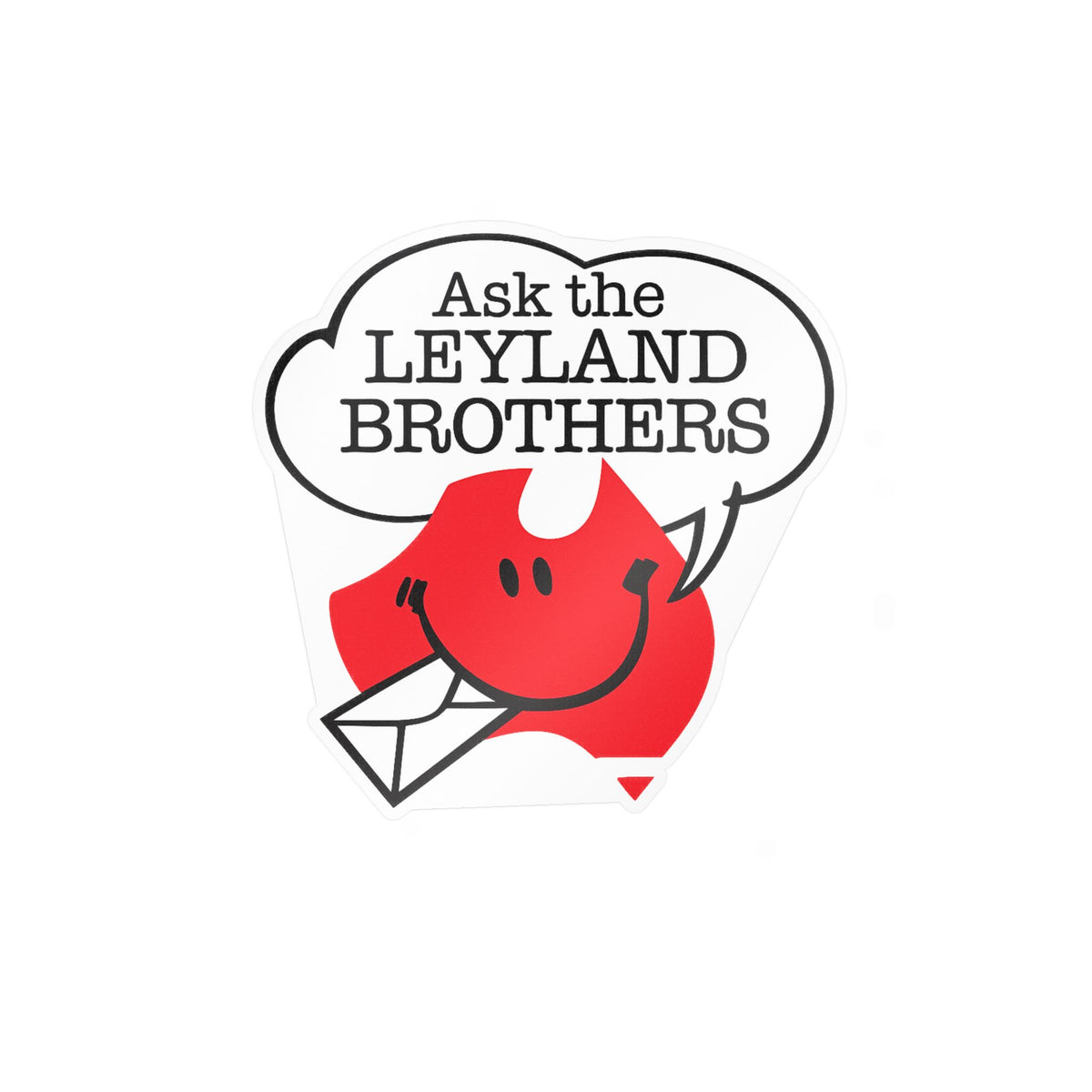 Kiss-Cut Vinyl Decal — "Ask the Leyland Brothers" Smiling Envelope Sticker