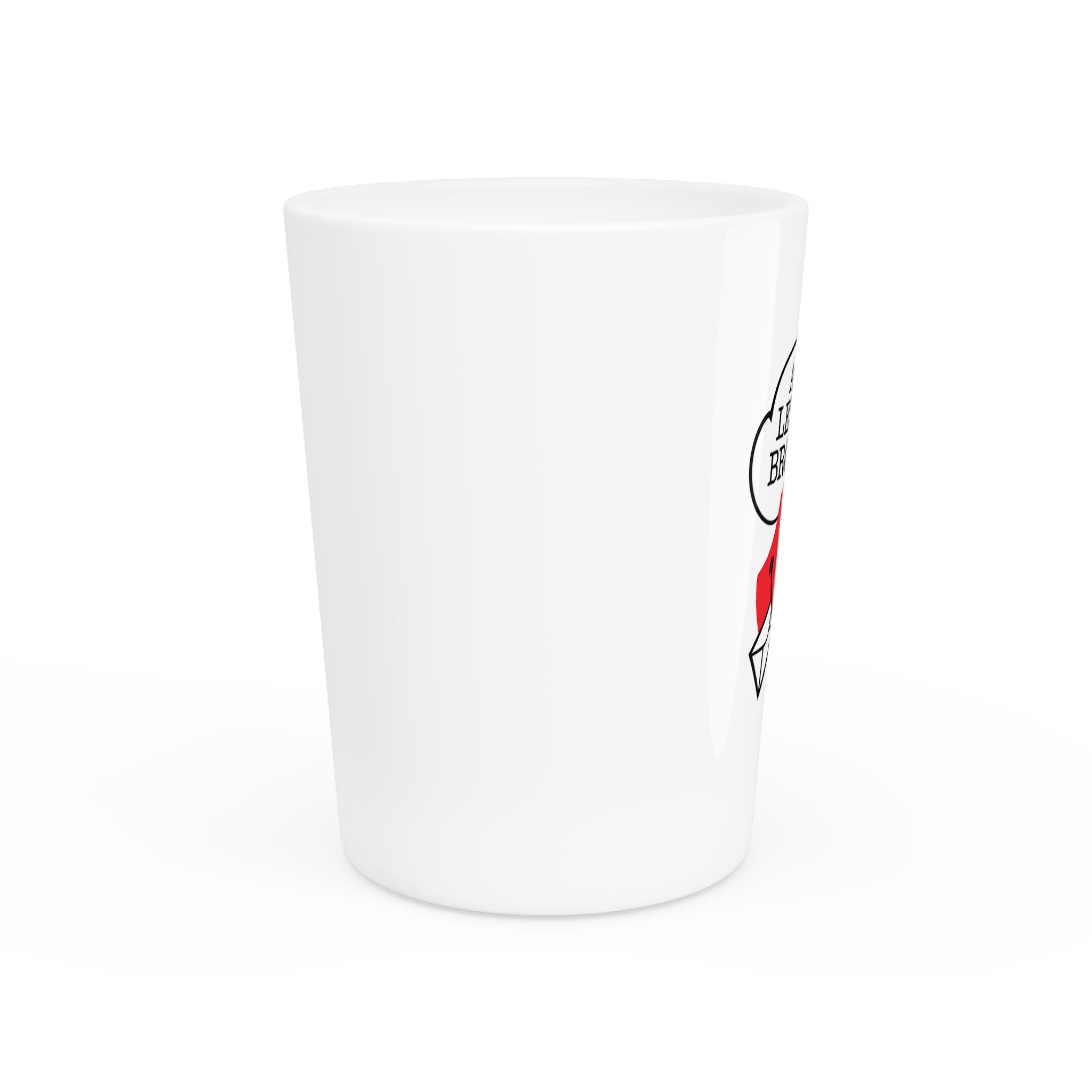 Ask the Leyland Brothers Shot Glass — Retro Smiley Devil Design