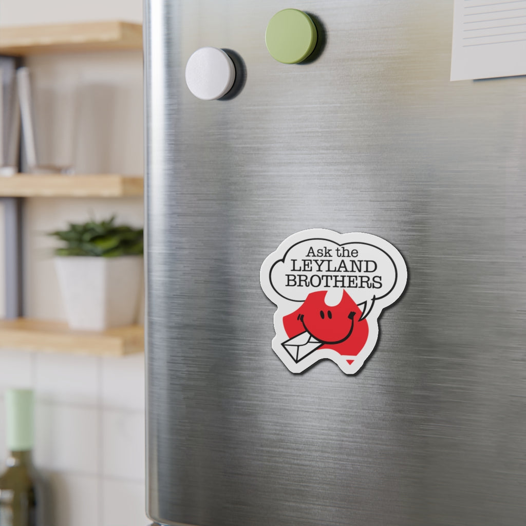 Die-Cut Magnet — "Ask the Leyland Brothers" Retro Smiley Map Magnet
