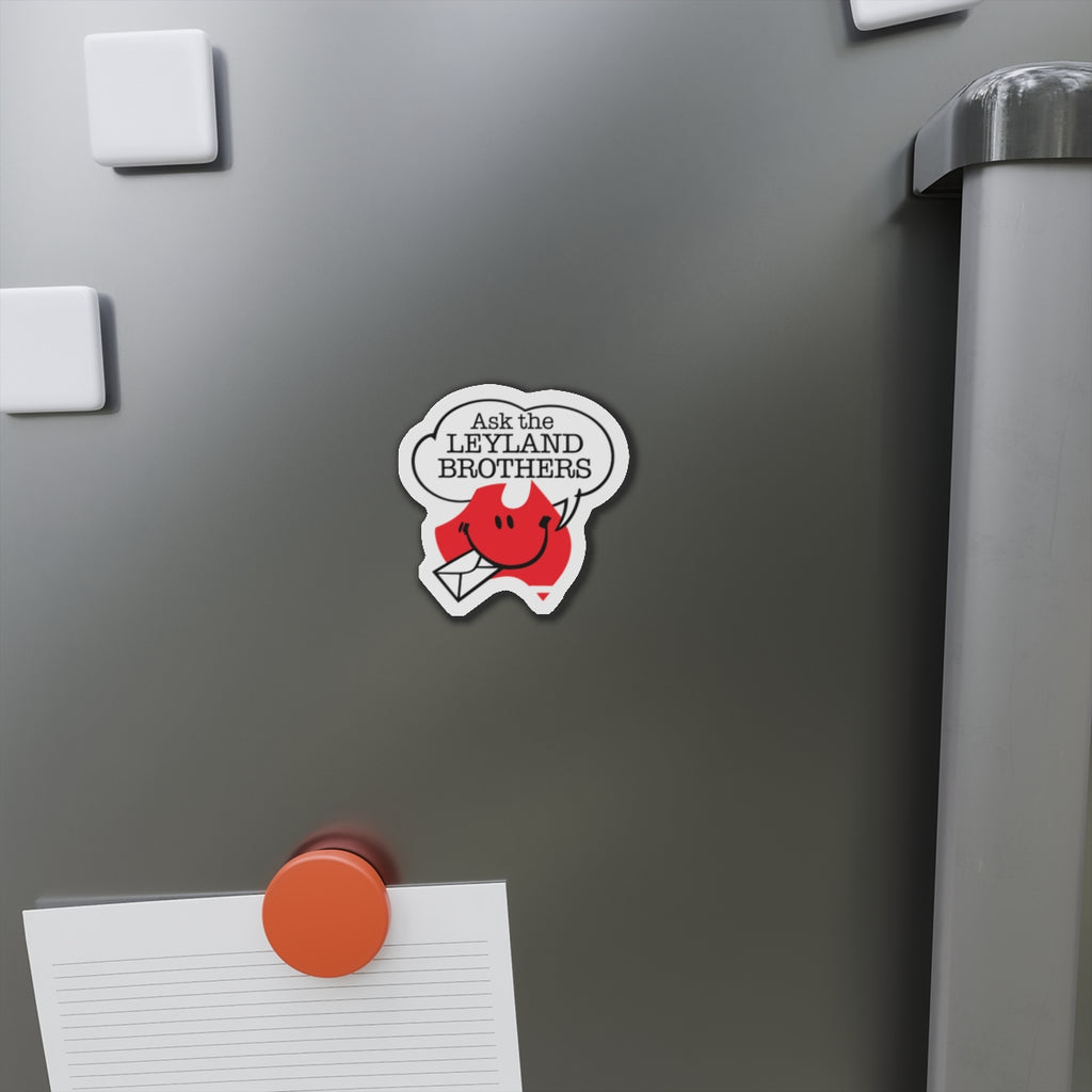 Die-Cut Magnet — "Ask the Leyland Brothers" Retro Smiley Map Magnet
