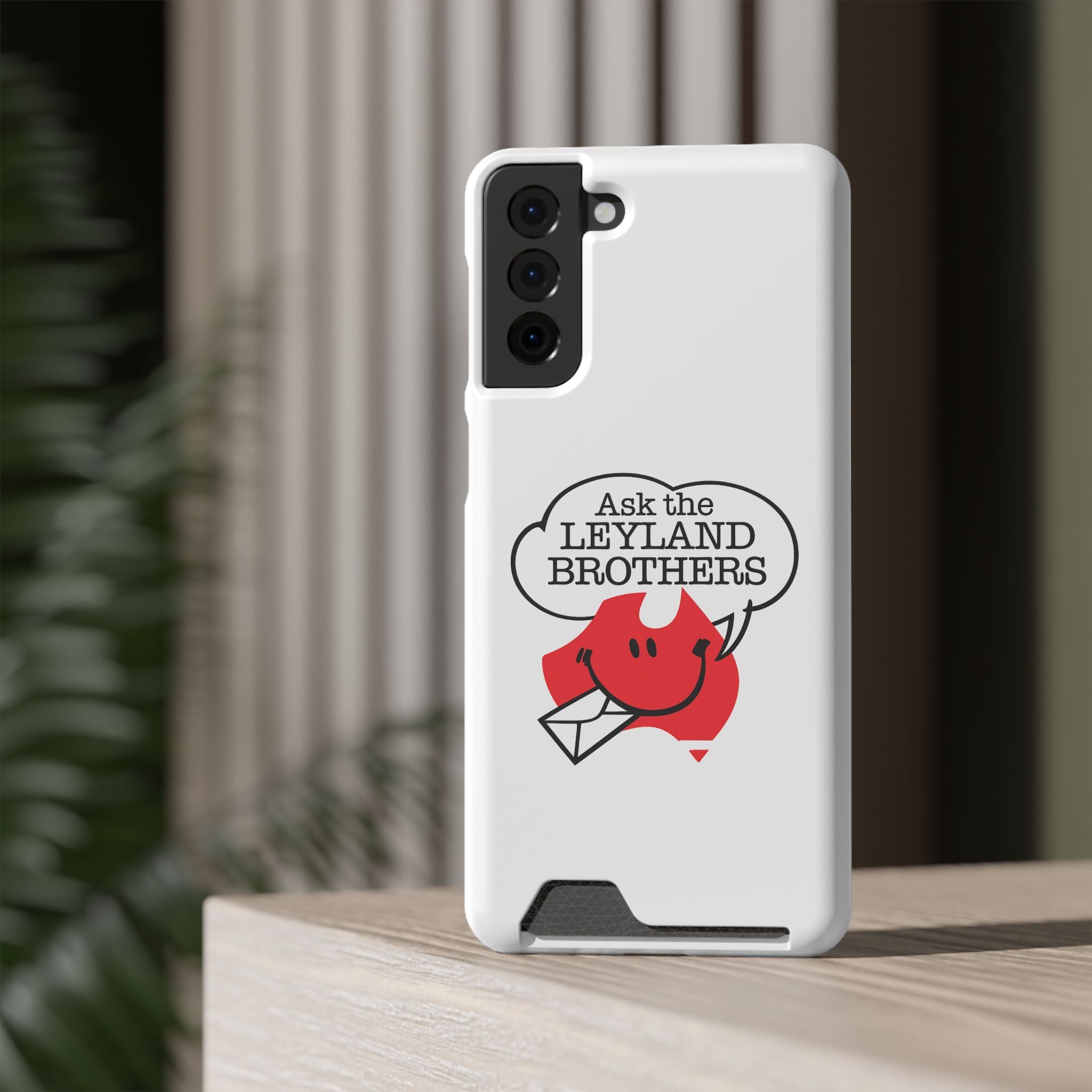 Ask the Leyland Brothers Phone Case with Card Holder — Retro Travel Logo Protective Cover