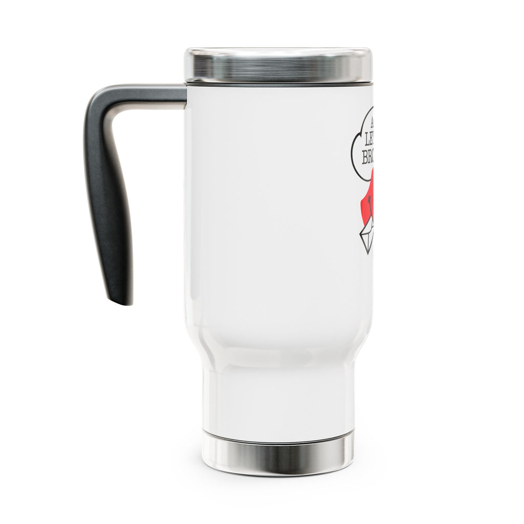 Travel Mug — “Ask the Leyland Brothers” Cute Retro Smiley Mail Graphic 14oz
