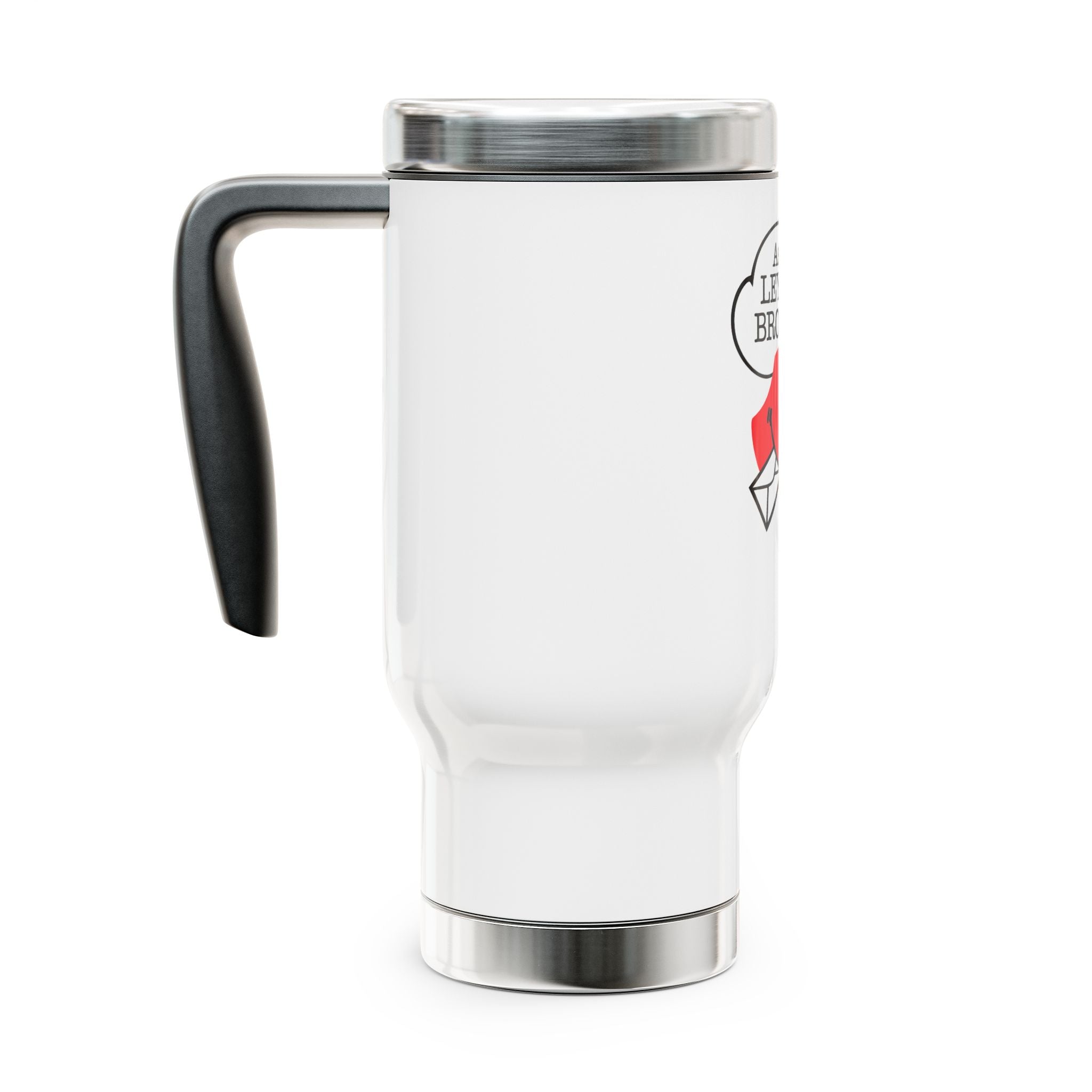 Travel Mug — “Ask the Leyland Brothers” Cute Retro Smiley Mail Graphic 14oz