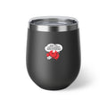 Insulated Wine Tumbler — "Ask the Leyland Brothers" Retro Travel Sticker Design, 12oz Copper Vacuum