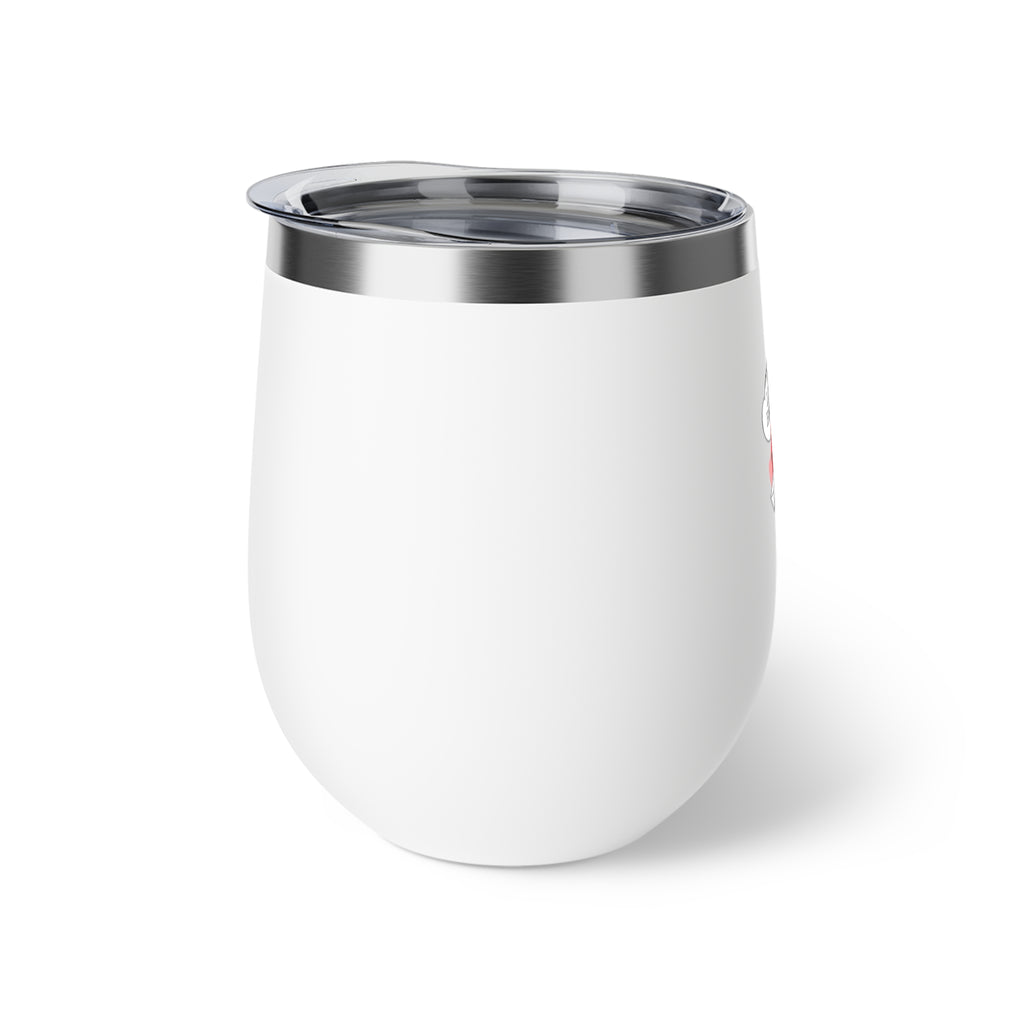 Insulated Wine Tumbler — "Ask the Leyland Brothers" Retro Travel Sticker Design, 12oz Copper Vacuum