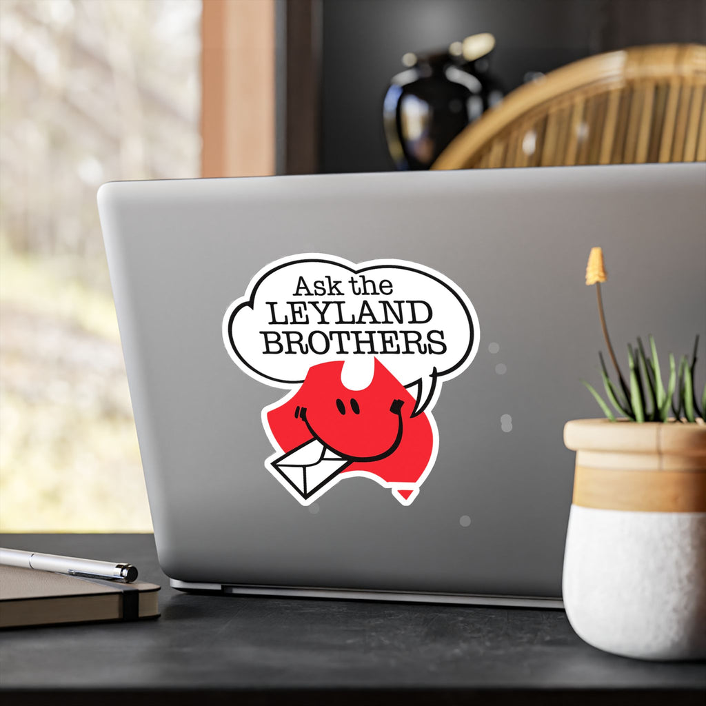Kiss-Cut Vinyl Decal — "Ask the Leyland Brothers" Smiling Envelope Sticker