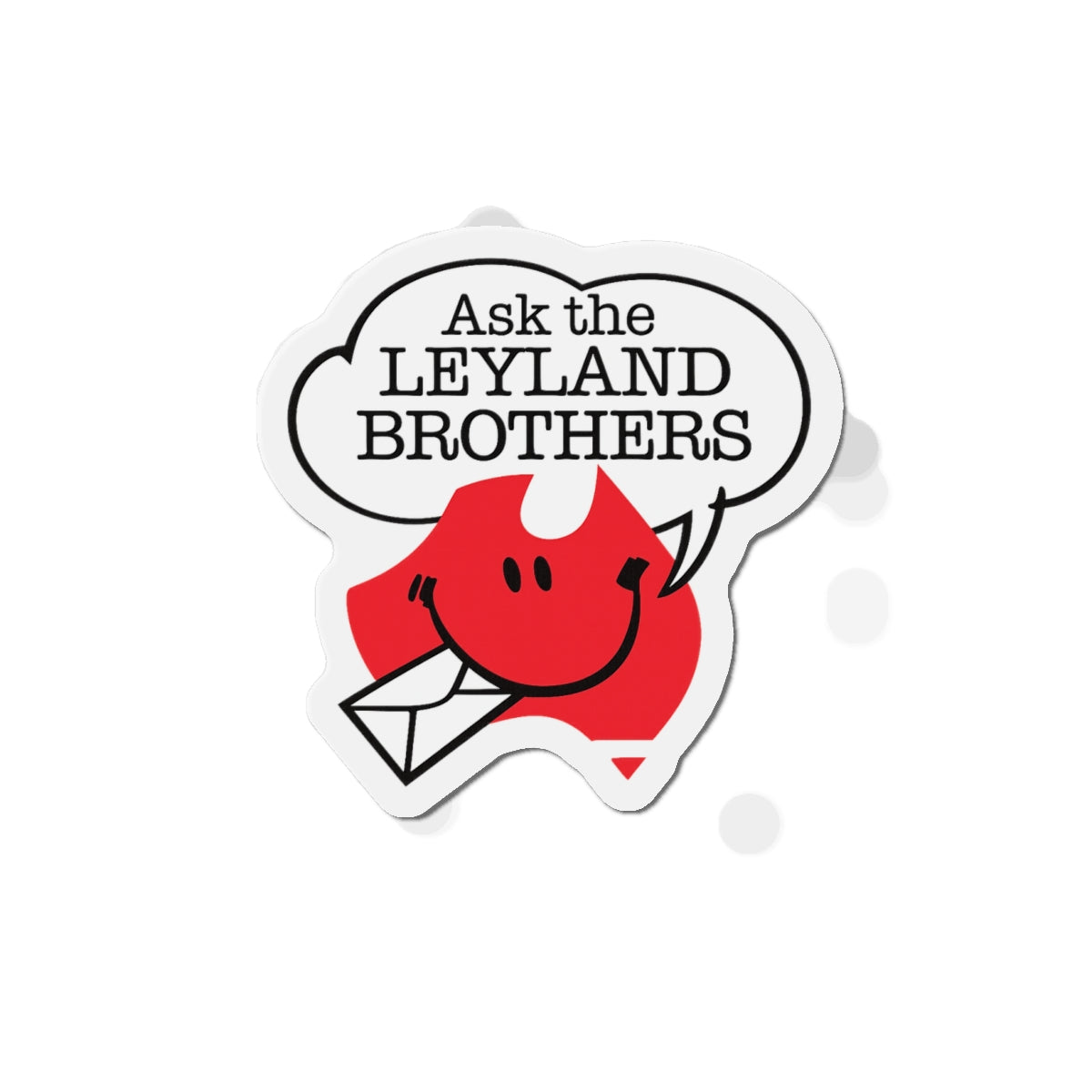 Die-Cut Magnet — "Ask the Leyland Brothers" Retro Smiley Map Magnet