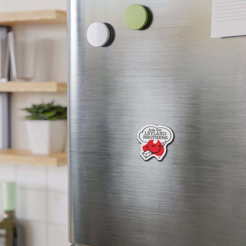 Die-Cut Magnet — "Ask the Leyland Brothers" Retro Smiley Map Magnet