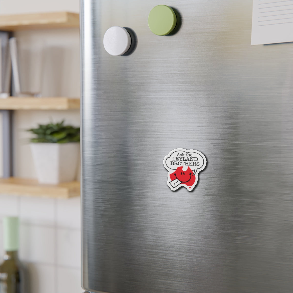 Die-Cut Magnet — "Ask the Leyland Brothers" Retro Smiley Map Magnet