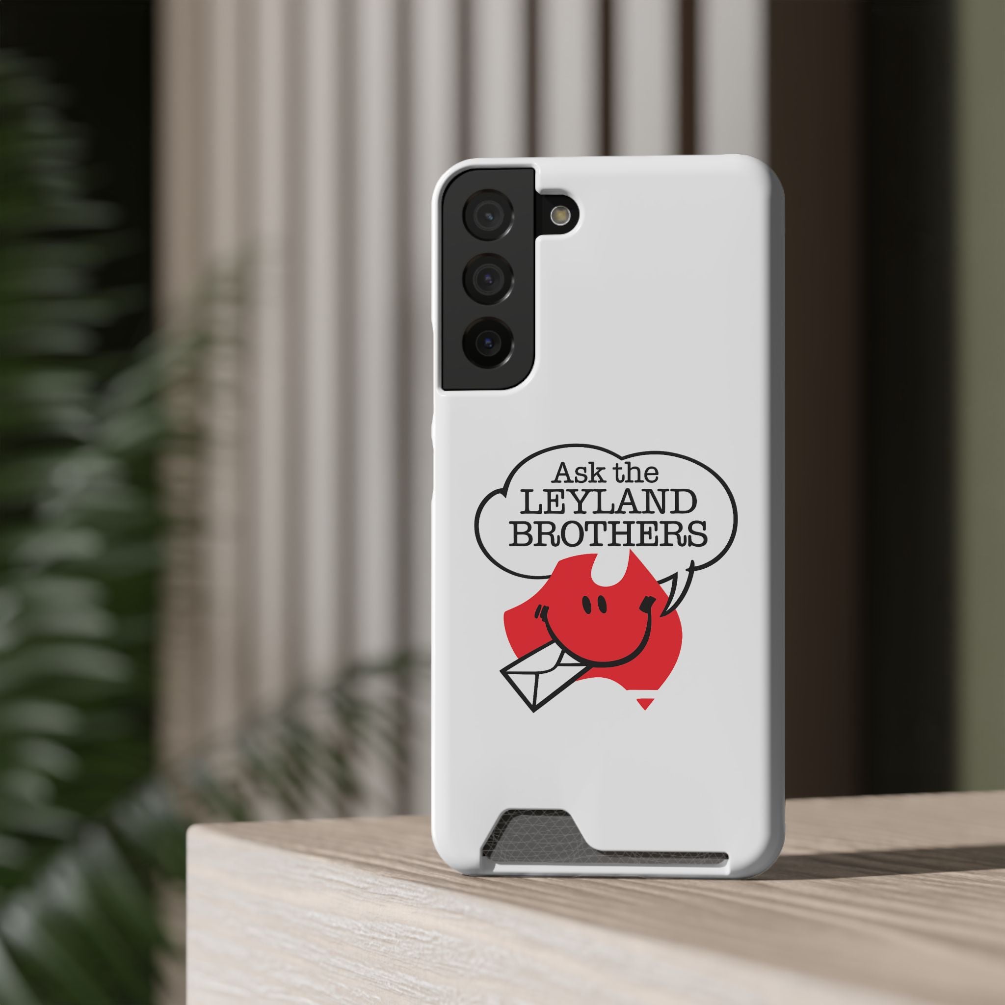 Ask the Leyland Brothers Phone Case with Card Holder — Retro Travel Logo Protective Cover