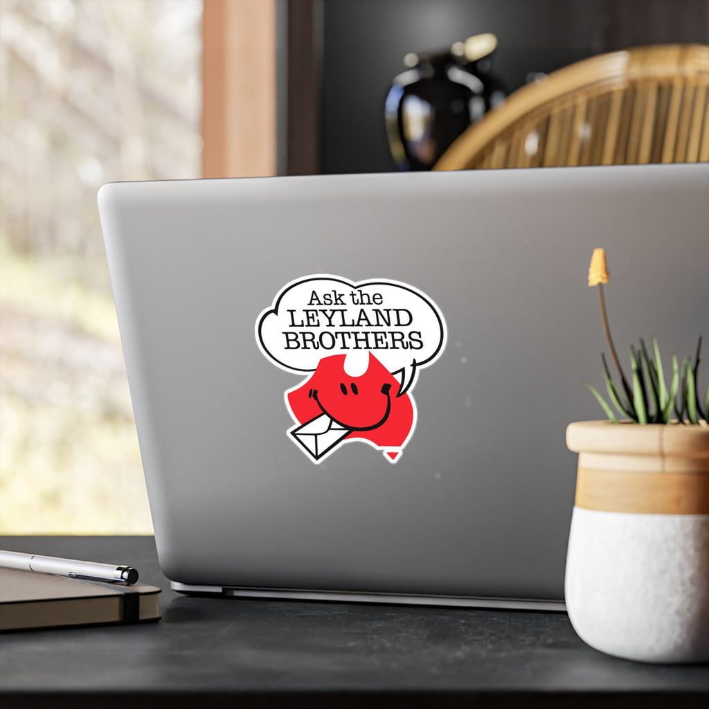 Kiss-Cut Vinyl Decal — "Ask the Leyland Brothers" Smiling Envelope Sticker