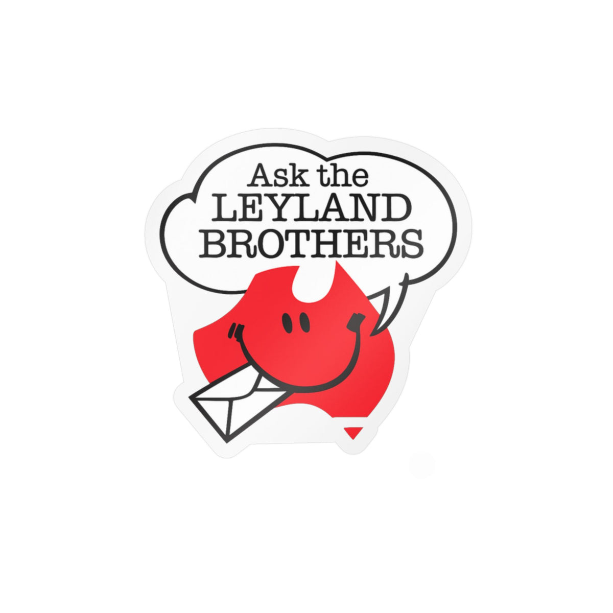 Kiss-Cut Vinyl Decal — "Ask the Leyland Brothers" Smiling Envelope Sticker