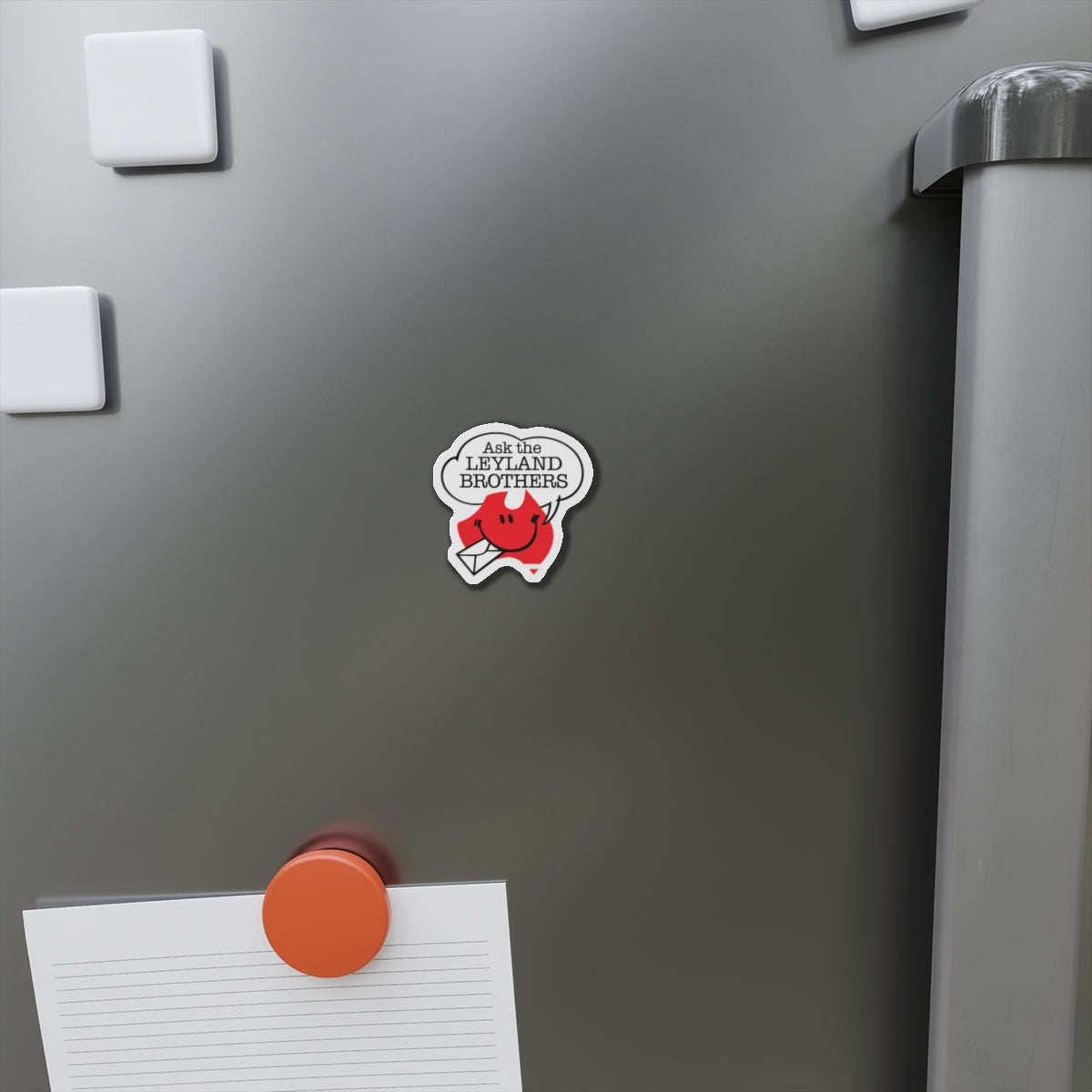 Die-Cut Magnet — "Ask the Leyland Brothers" Retro Smiley Map Magnet