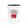 Ask the Leyland Brothers Shot Glass — Retro Smiley Devil Design