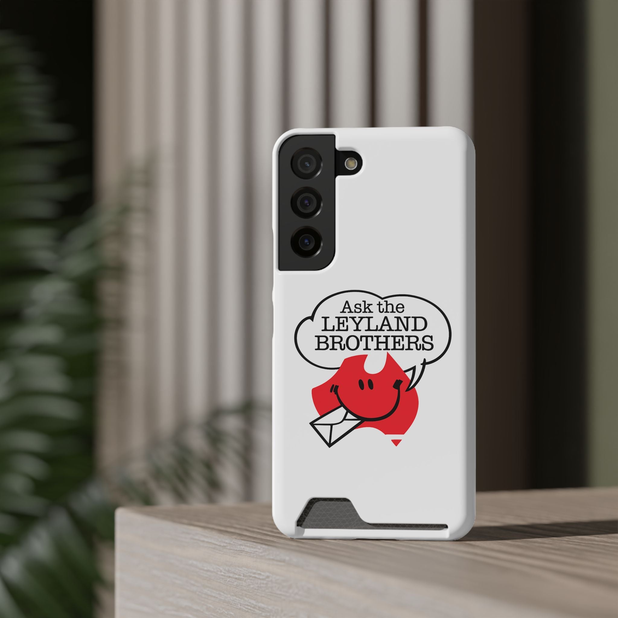 Ask the Leyland Brothers Phone Case with Card Holder — Retro Travel Logo Protective Cover