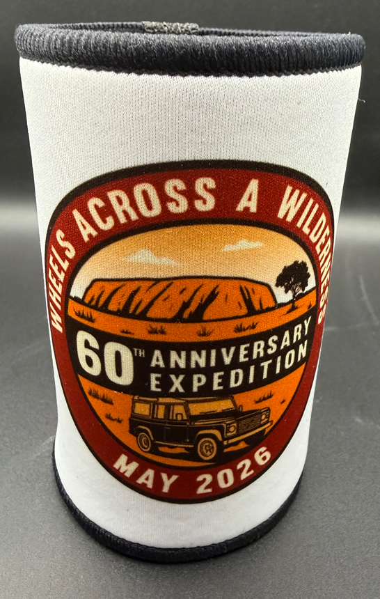 Wheels Across a Wilderness 60th anniversary Stubby Cooler - White